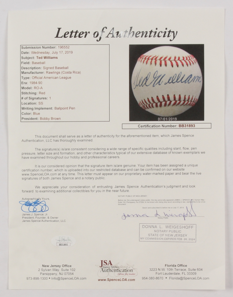 Ted Williams Signed OAL Baseball (JSA LOA) at PristineAuction.com Ted Williams Signed OAL Baseball (JSA LOA) at PristineAuction.com