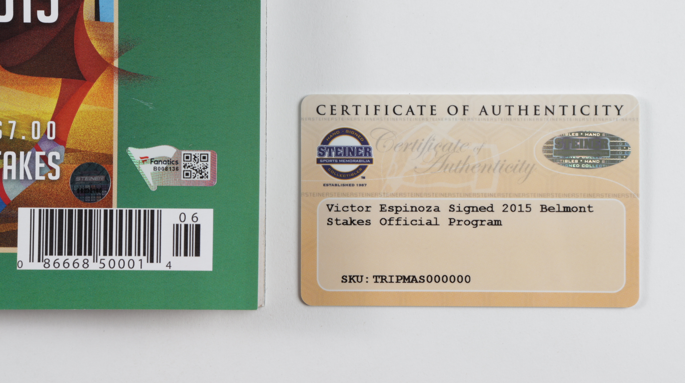 Victor Espinoza Signed Belmont Stakes Program (Steiner COA & Fanatics Hologram) at PristineAuction.com Victor Espinoza Signed Belmont Stakes Program (Steiner COA & Fanatics Hologram) at PristineAuction.com