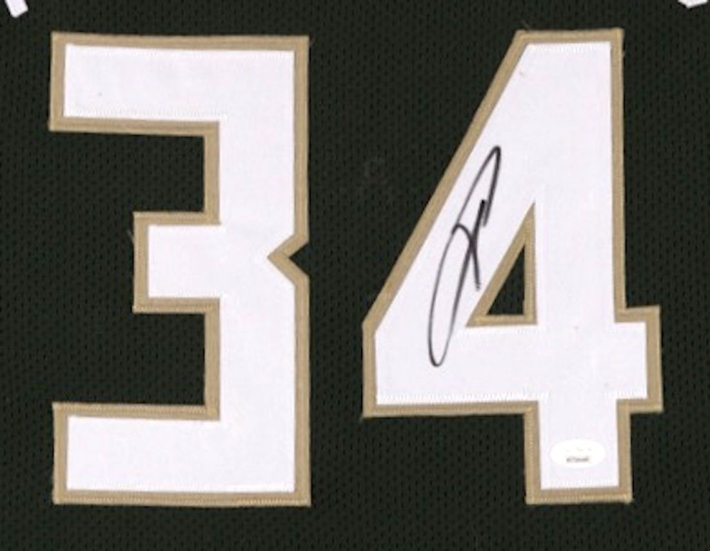 Giannis Antetokounmpo Signed 35x43 Custom Framed Jersey (JSA COA) at PristineAuction.com Giannis Antetokounmpo Signed 35x43 Custom Framed Jersey (JSA COA) at PristineAuction.com