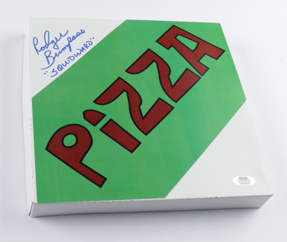 Rodger Bumpass Signed "SpongeBob SquarePants" Krusty Krab Pizza Box Inscribed "Squidward" (PSA COA) at PristineAuction.com Rodger Bumpass Signed "SpongeBob SquarePants" Krusty Krab Pizza Box Inscribed "Squidward" (PSA COA) at PristineAuction.com
