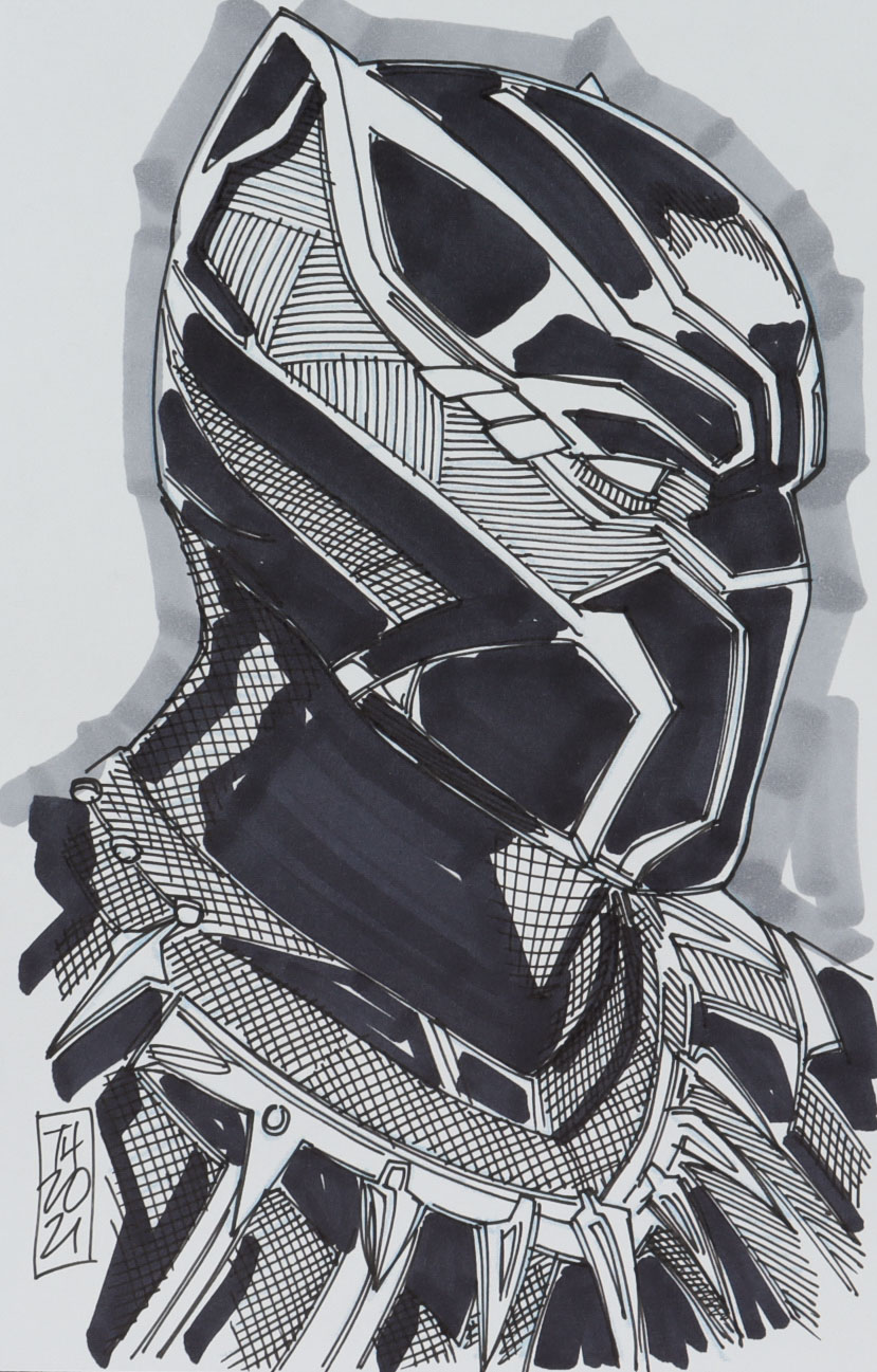 Tom Hodges - Black Panther - Marvel Comics - Signed ORIGINAL 5.5" x 8.5" Drawing on Paper (1/1) at PristineAuction.com Tom Hodges - Black Panther - Marvel Comics - Signed ORIGINAL 5.5" x 8.5" Drawing on Paper (1/1) at PristineAuction.com