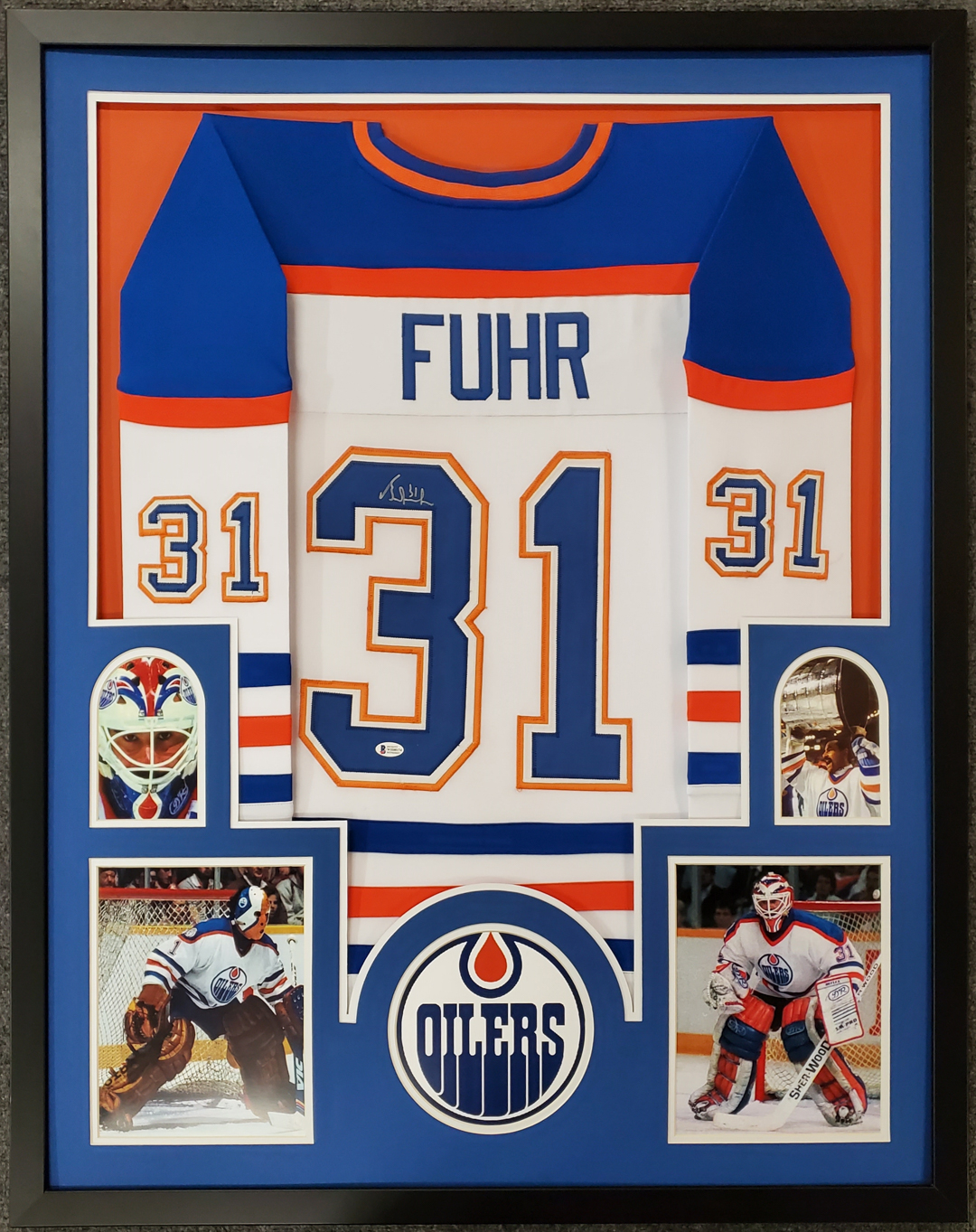 Grant Fuhr Signed 34x42 Custom Framed Jersey (Beckett COA) at PristineAuction.com Grant Fuhr Signed 34x42 Custom Framed Jersey (Beckett COA) at PristineAuction.com