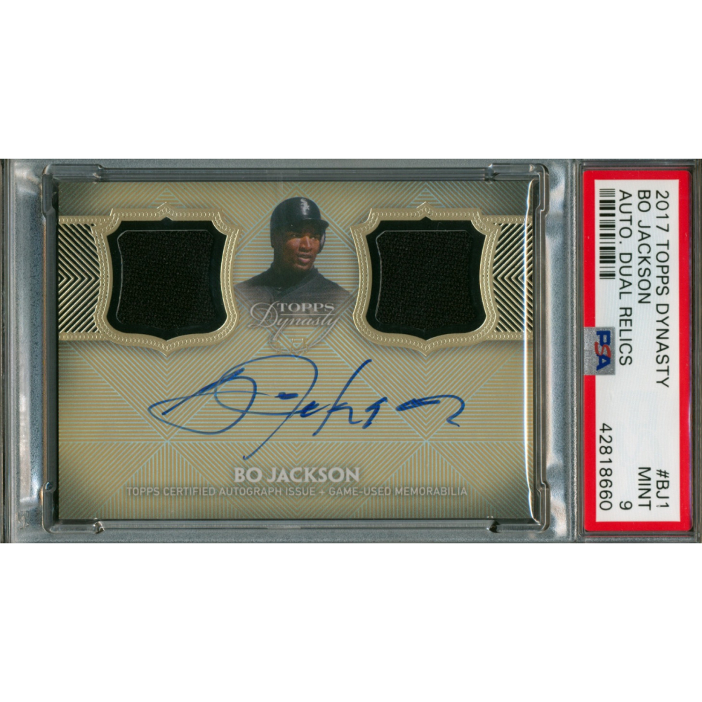 Bo Jackson 2017 Topps Dynasty Dual Relic Autographs ADRBJ1 5 / 5 (PSA