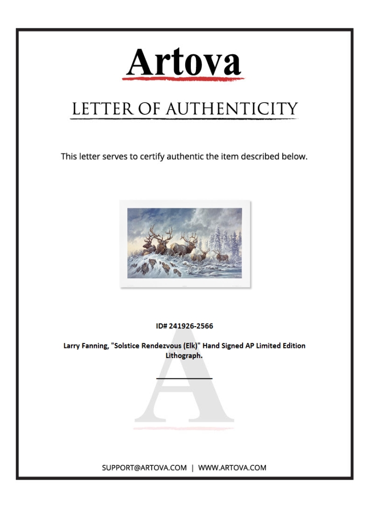 "Solstice Rendezvous (Elk)" LE 32x20 Lithograph by Larry Fanning (Artova) at PristineAuction.com "Solstice Rendezvous (Elk)" LE 32x20 Lithograph by Larry Fanning (Artova) at PristineAuction.com