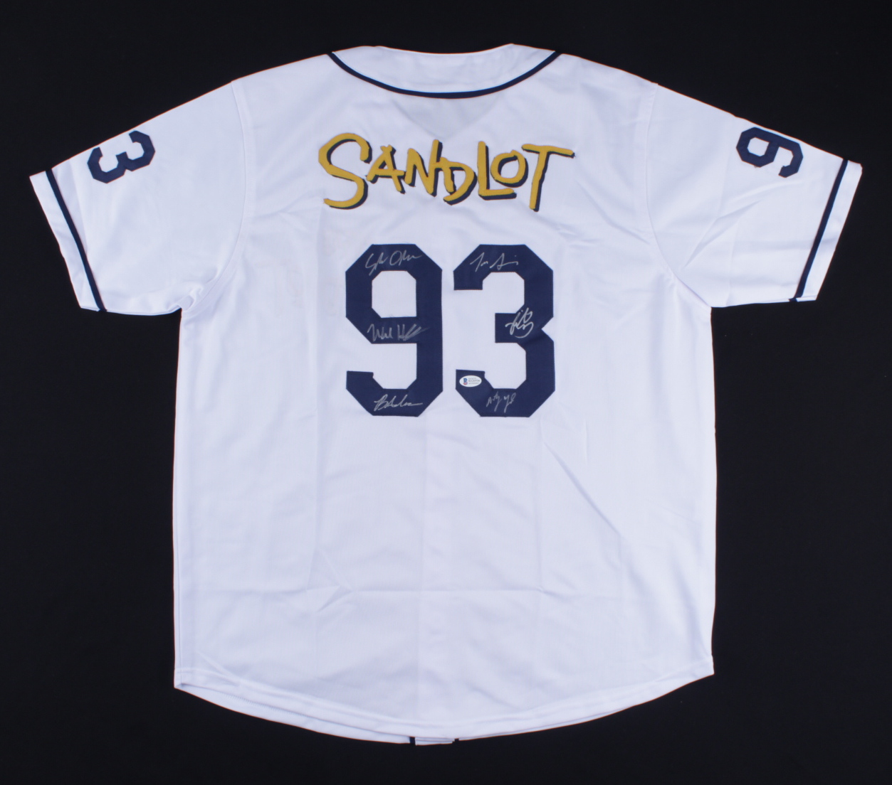 "The Sandlot" Jersey Cast-Signed by (6) with Tom Guiry, Chauncey Leopardi, Marty York, Shane Obedzinski (Beckett COA) at PristineAuction.com "The Sandlot" Jersey Cast-Signed by (6) with Tom Guiry, Chauncey Leopardi, Marty York, Shane Obedzinski (Beckett COA) at PristineAuction.com