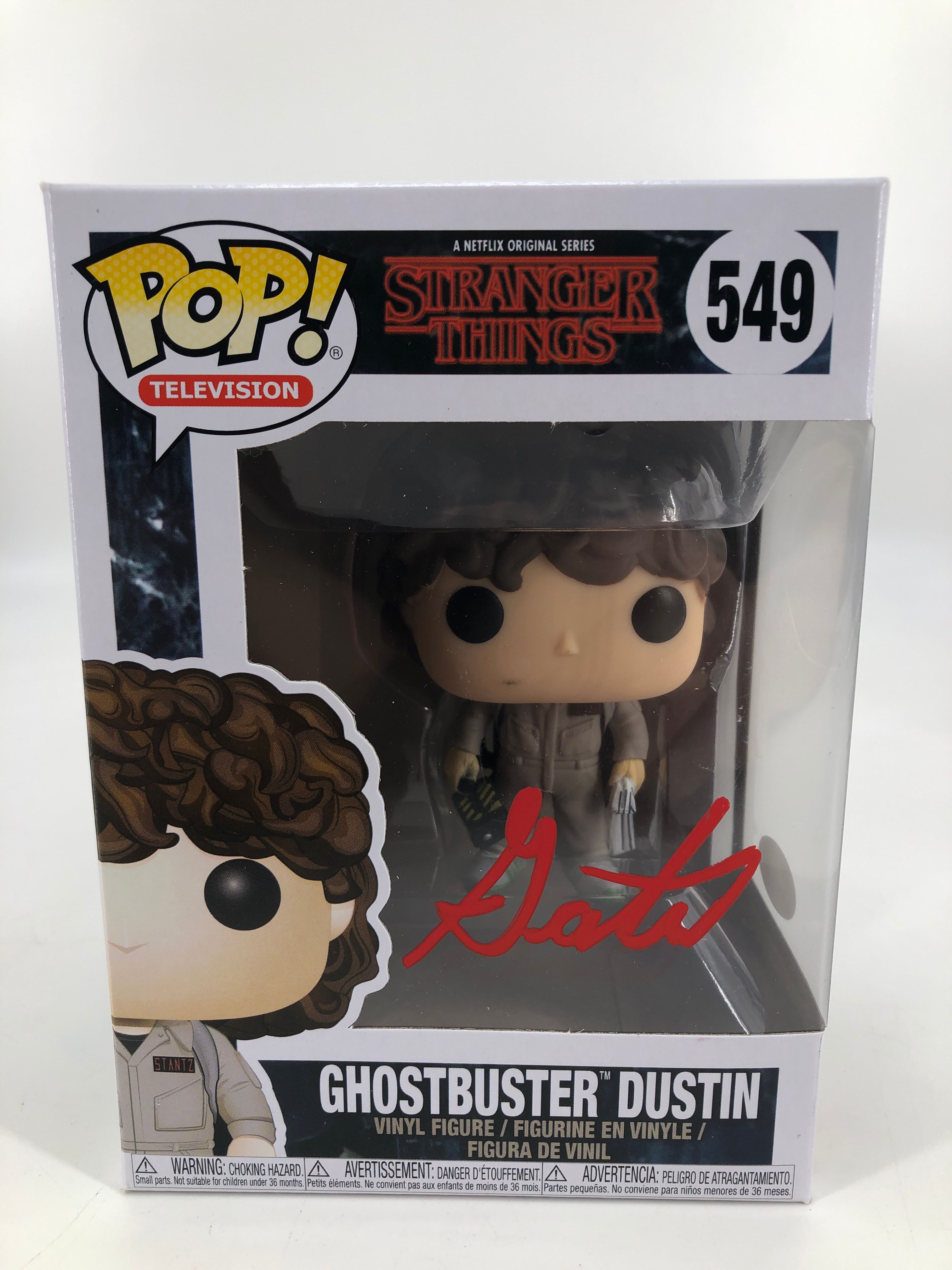 Gaten Matarazzo Signed "Stranger Things" #549 Ghostbuster Dustin Funko Pop! Vinyl Figure (JSA COA) at PristineAuction.com Gaten Matarazzo Signed "Stranger Things" #549 Ghostbuster Dustin Funko Pop! Vinyl Figure (JSA COA) at PristineAuction.com