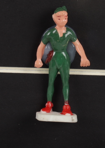 Walt Disney's "Peter Pan" 15x22 Custom Framed Print Display with Original Vintage 1960 Peter Pan Figure at PristineAuction.com Walt Disney's "Peter Pan" 15x22 Custom Framed Print Display with Original Vintage 1960 Peter Pan Figure at PristineAuction.com