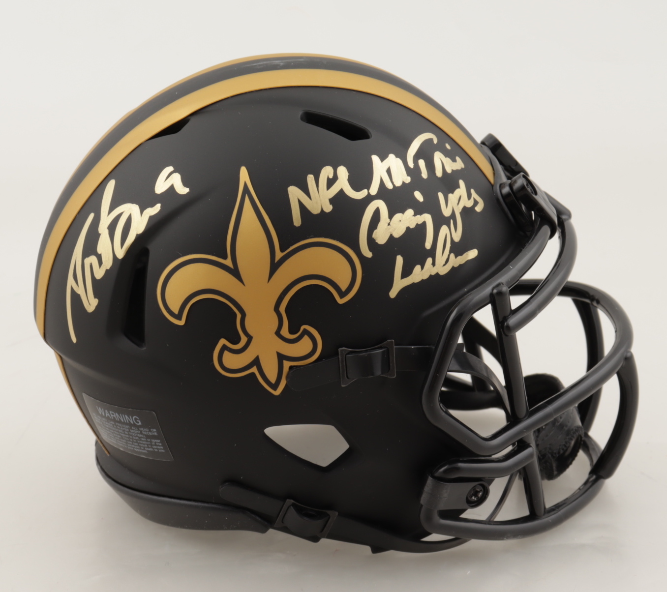 Drew Brees Signed Saints Eclipse Alternate Speed Mini Helmet Inscribed "NFL All Time Passing Leader" (Beckett COA & Brees Hologram) (See Description) at PristineAuction.com Drew Brees Signed Saints Eclipse Alternate Speed Mini Helmet Inscribed "NFL All Time Passing Leader" (Beckett COA & Brees Hologram) (See Description) at PristineAuction.com