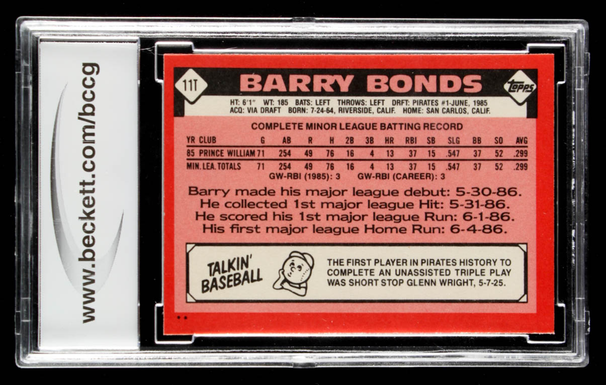Barry Bonds 1986 Topps Traded #11T RC (BCCG 9) at PristineAuction.com Barry Bonds 1986 Topps Traded #11T RC (BCCG 9) at PristineAuction.com