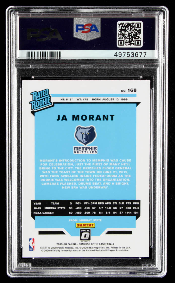 Ja Morant 2019-20 Donruss Optic #168 RR RC (PSA 9) at PristineAuction.com Ja Morant 2019-20 Donruss Optic #168 RR RC (PSA 9) at PristineAuction.com