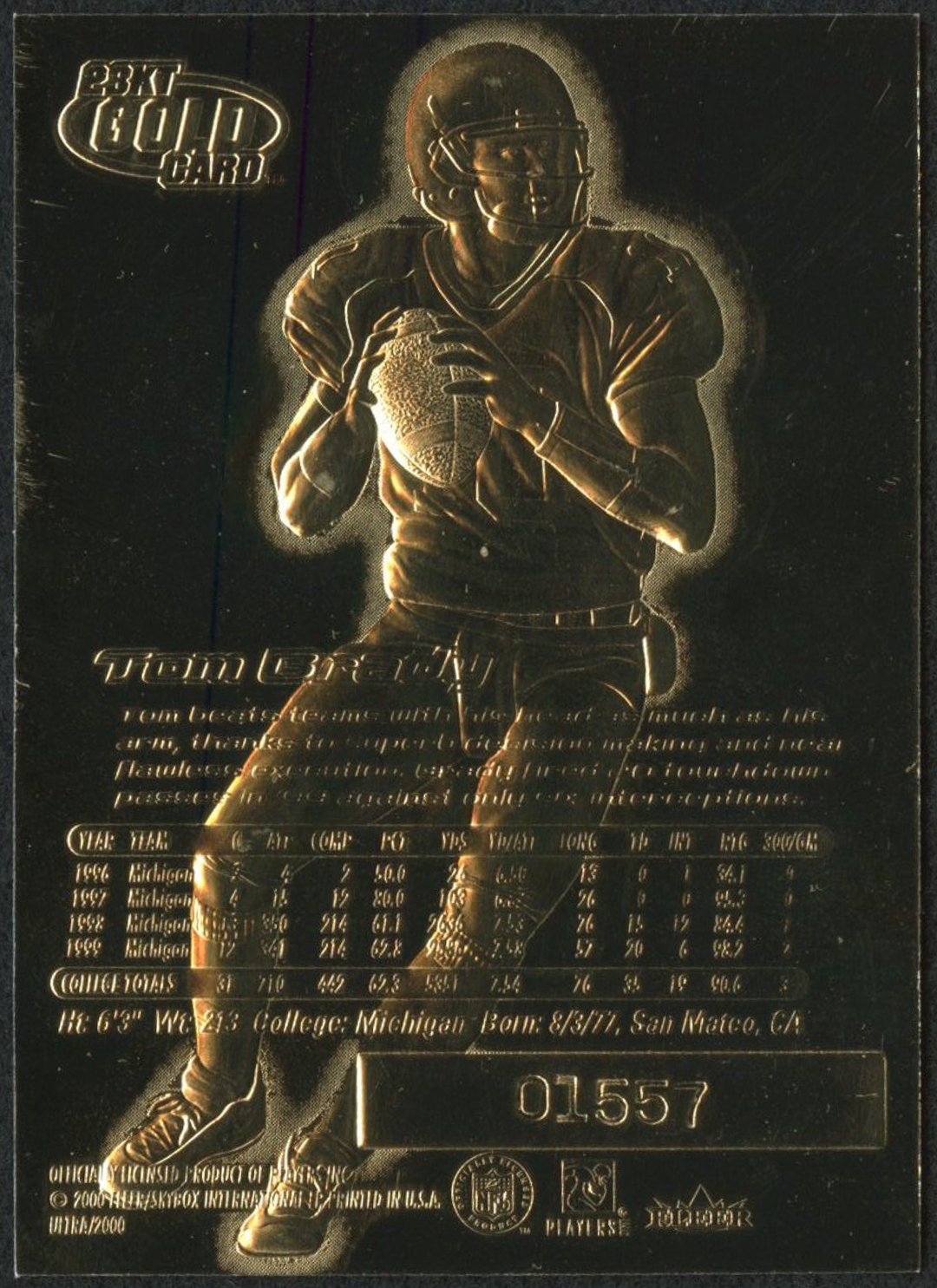 Tom Brady 2000 Fleer Utlra 23Kt Gold Card at PristineAuction.com Tom Brady 2000 Fleer Utlra 23Kt Gold Card at PristineAuction.com