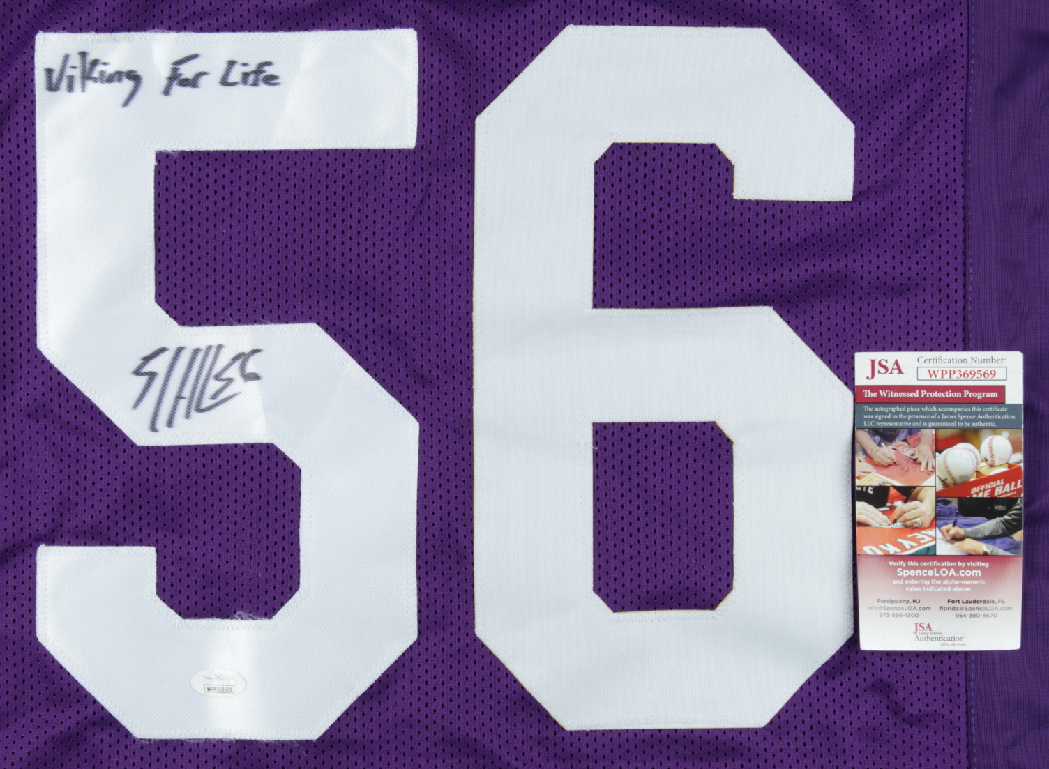 E. J. Henderson Signed Jersey Inscribed "Viking For Life" (JSA COA) (See Description) at PristineAuction.com E. J. Henderson Signed Jersey Inscribed "Viking For Life" (JSA COA) (See Description) at PristineAuction.com