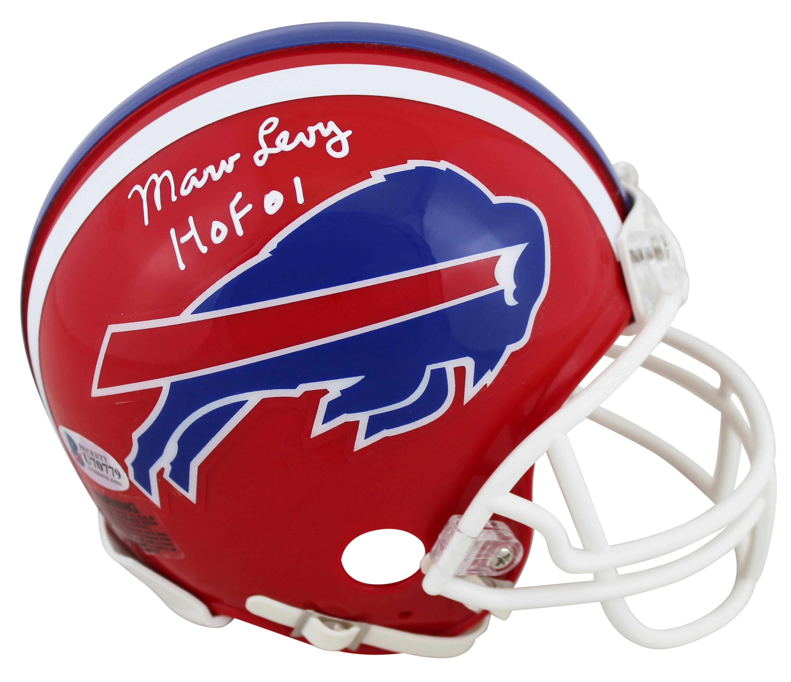 Marv Levy Signed Bills Mini Helmet Inscribed "HOF 01" (Beckett) at PristineAuction.com Marv Levy Signed Bills Mini Helmet Inscribed "HOF 01" (Beckett) at PristineAuction.com