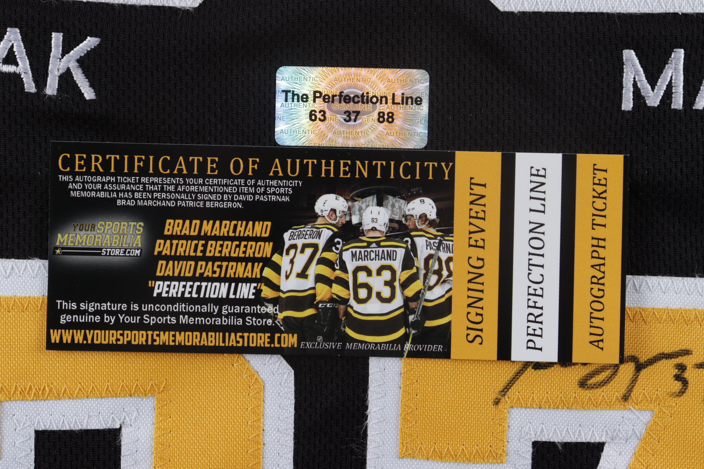 Brad Marchand, Patrice Bergeron, David Pastrnak TRIPLE Signed Perfection Line Jersey – Authentic Hockey Memorabilia