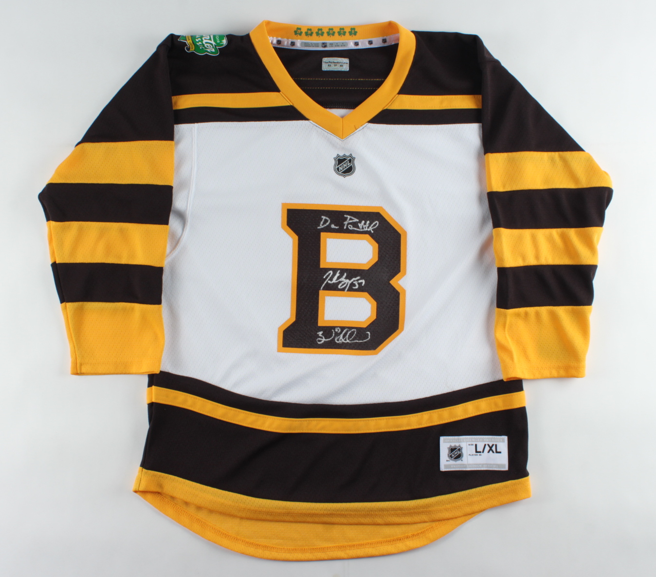 Brad Marchand, Patrice Bergeron & David Pastrnak Signed Bruins 2019 Winter Classic Jersey (The Perfection Line COA) at PristineAuction.com Brad Marchand, Patrice Bergeron & David Pastrnak Signed Bruins 2019 Winter Classic Jersey (The Perfection Line COA) at PristineAuction.com