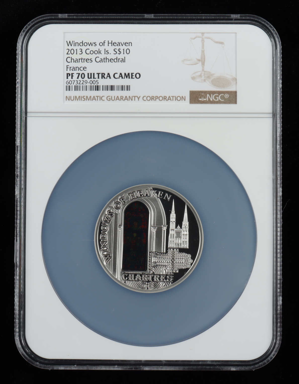 Cook Islands 2013 Silver $10 Windows of Heaven - Chartres Cathedral France (NGC PF70 Ultra Cameo) at PristineAuction.com Cook Islands 2013 Silver $10 Windows of Heaven - Chartres Cathedral France (NGC PF70 Ultra Cameo) at PristineAuction.com