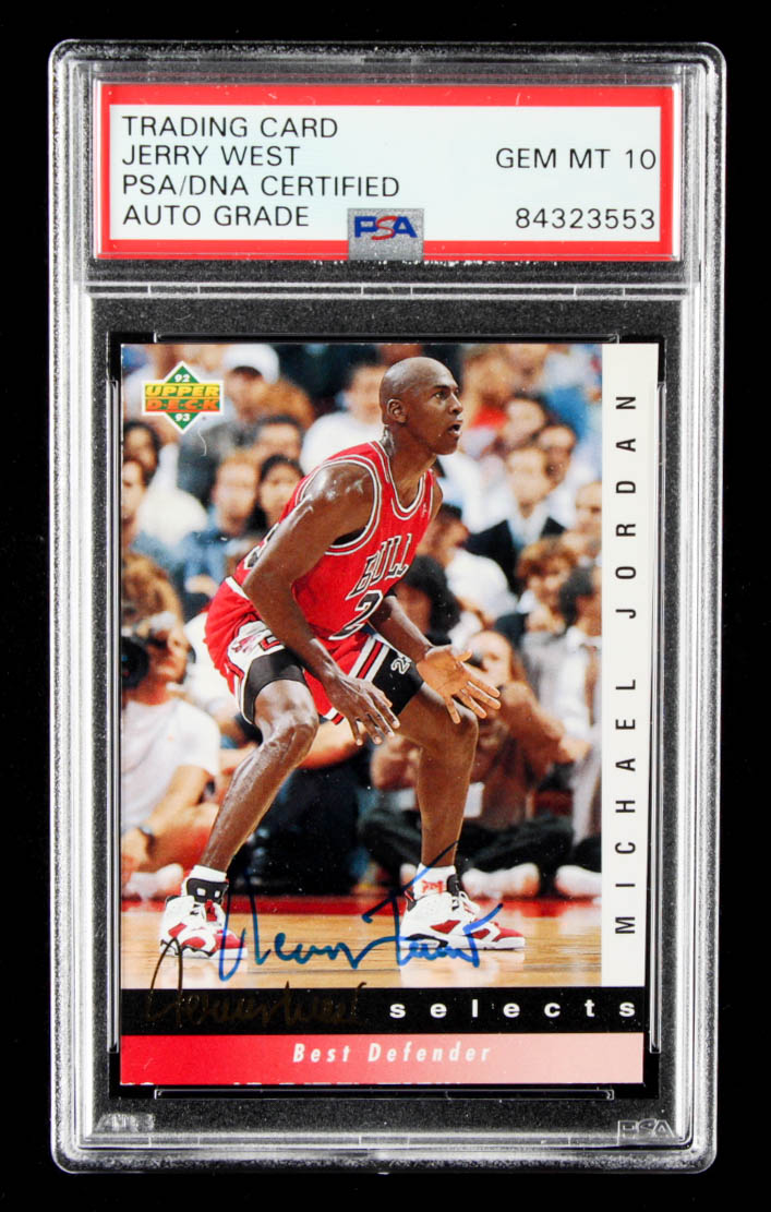 Jerry West Signed 1992-93 Upper Deck Michael Jordan Selects #JW4 (PSA Encapsulated) at PristineAuction.com Jerry West Signed 1992-93 Upper Deck Michael Jordan Selects #JW4 (PSA Encapsulated) at PristineAuction.com