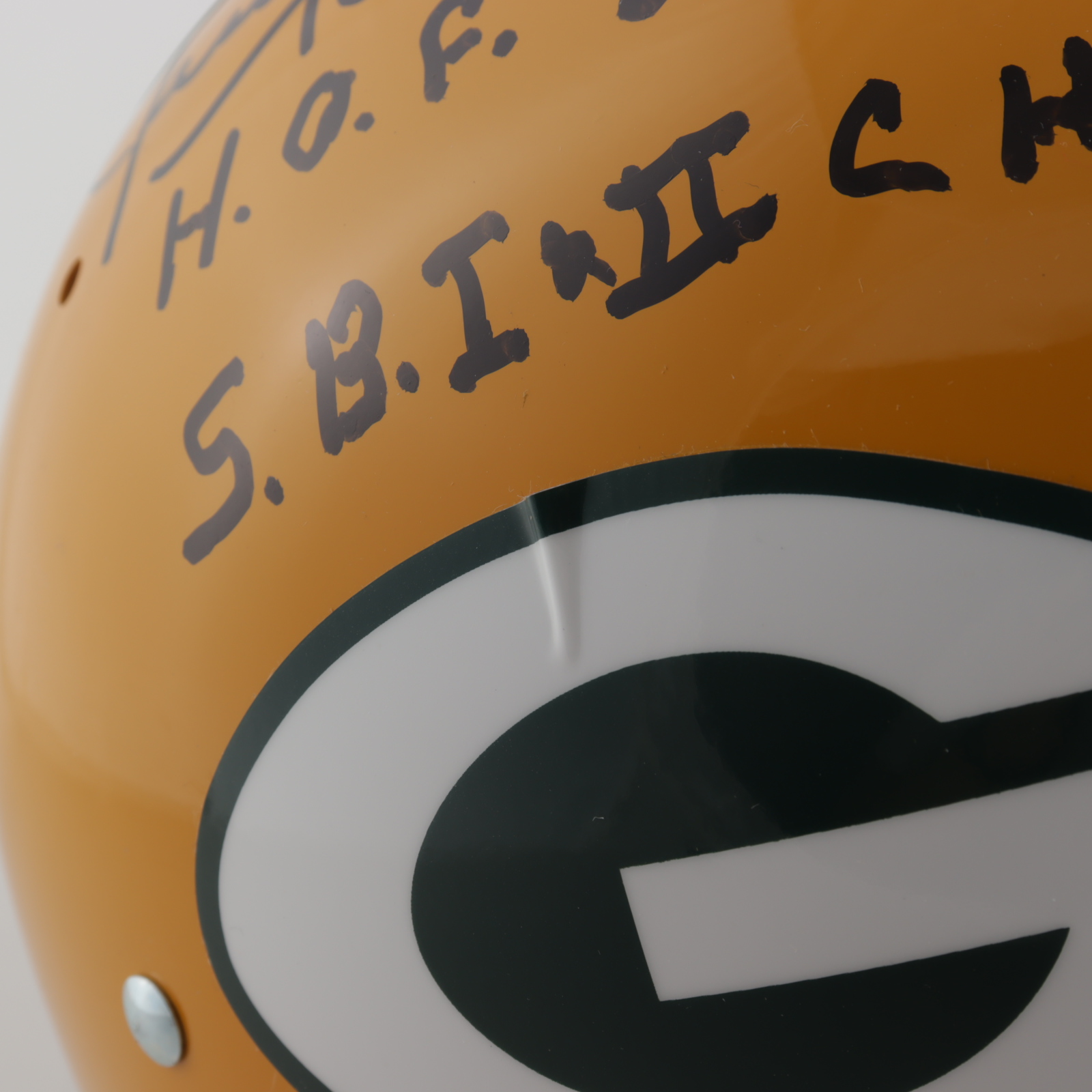 Jerry Kramer Signed Packers Full-Size Throwback Suspension Helmet Inscribed "S.B. I + II Champs" & "H.O.F. 2018" (Radtke COA) (See Description) at PristineAuction.com Jerry Kramer Signed Packers Full-Size Throwback Suspension Helmet Inscribed "S.B. I + II Champs" & "H.O.F. 2018" (Radtke COA) (See Description) at PristineAuction.com