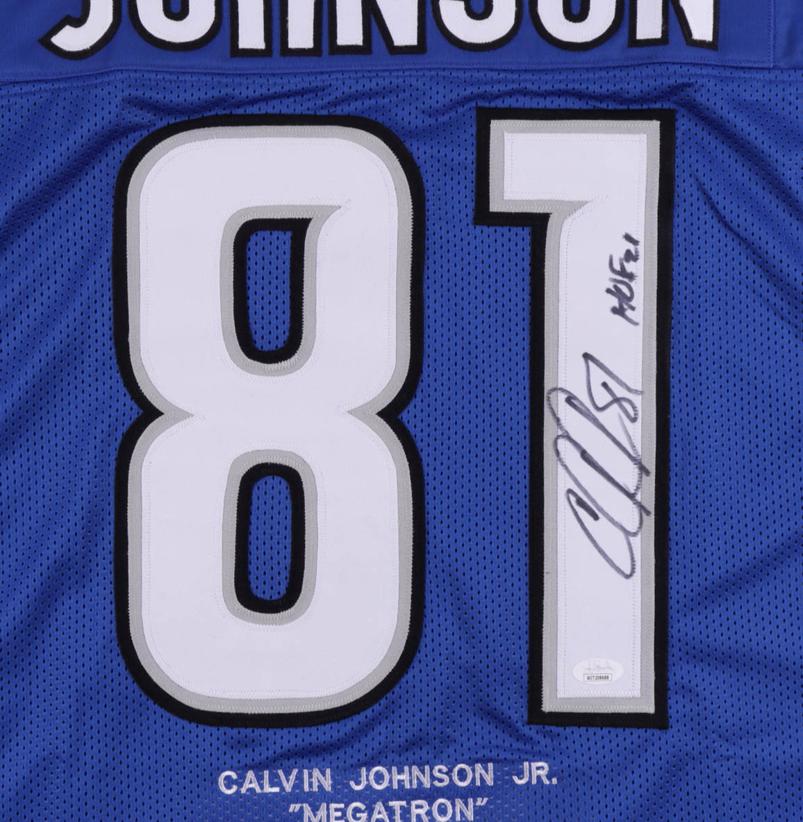 Calvin Johnson Signed Career Highlight Stat Jersey Inscribed "HOF 21" (JSA COA) at PristineAuction.com Calvin Johnson Signed Career Highlight Stat Jersey Inscribed "HOF 21" (JSA COA) at PristineAuction.com