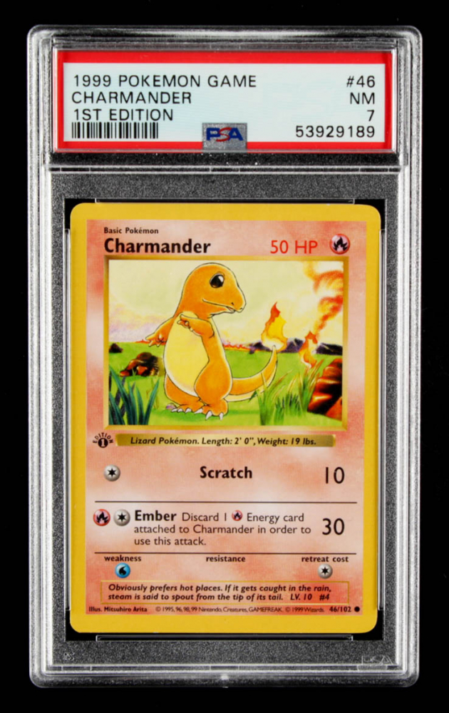 Charmander 1999 Pokemon Base 1st Edition 46 C / Thick Stamp (PSA 7
