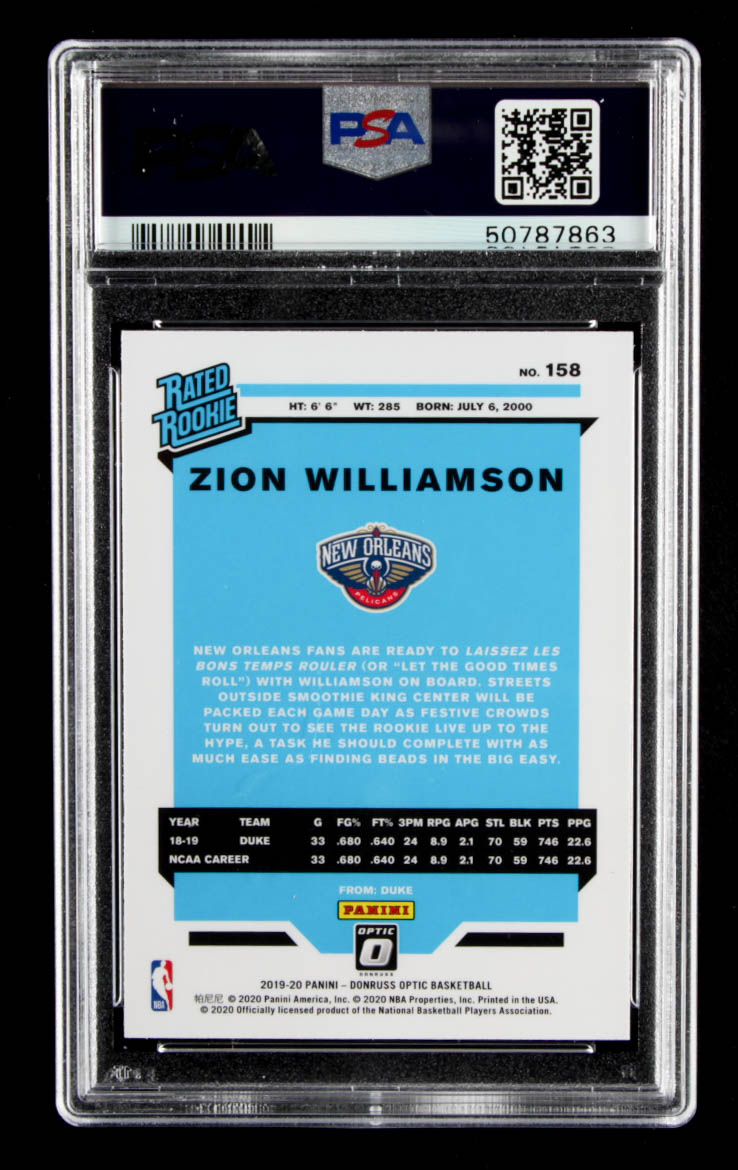 Zion Williamson 2019-20 Donruss Optic #158 RR RC (PSA 10) at PristineAuction.com Zion Williamson 2019-20 Donruss Optic #158 RR RC (PSA 10) at PristineAuction.com