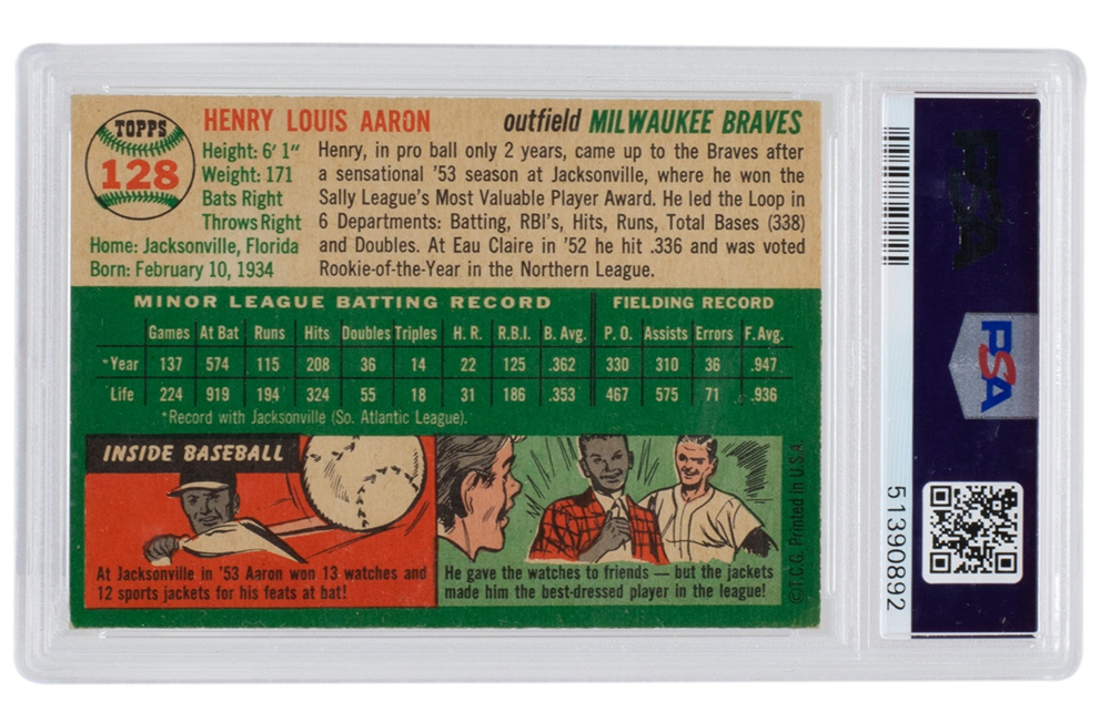 Hank Aaron 1954 Topps #128 RC (PSA 5.5) at PristineAuction.com Hank Aaron 1954 Topps #128 RC (PSA 5.5) at PristineAuction.com