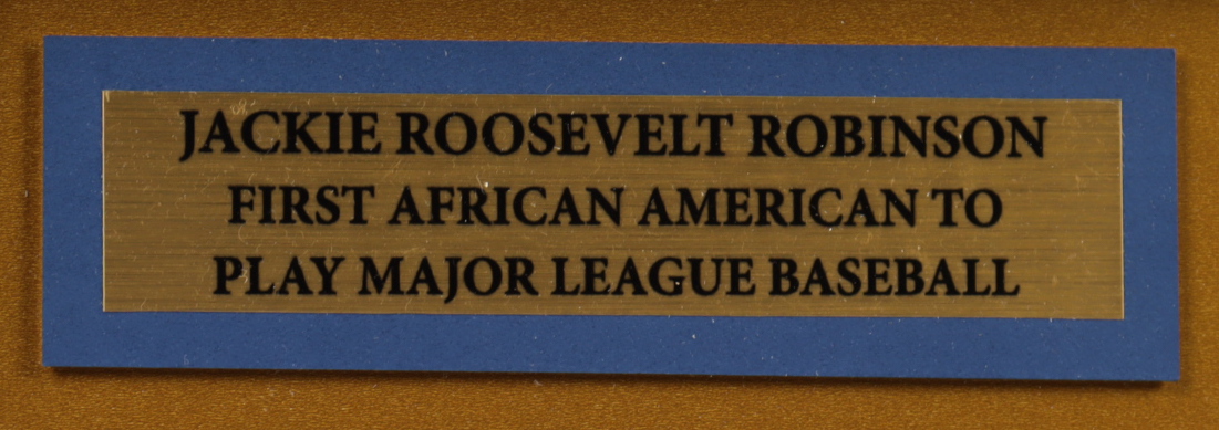 Jackie Robinson 32x36 Custom Framed Jersey Display with 50th Anniversary Pin at PristineAuction.com Jackie Robinson 32x36 Custom Framed Jersey Display with 50th Anniversary Pin at PristineAuction.com