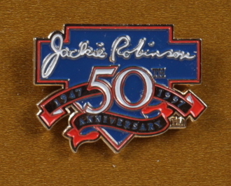 Jackie Robinson 32x36 Custom Framed Jersey Display with 50th Anniversary Pin at PristineAuction.com Jackie Robinson 32x36 Custom Framed Jersey Display with 50th Anniversary Pin at PristineAuction.com