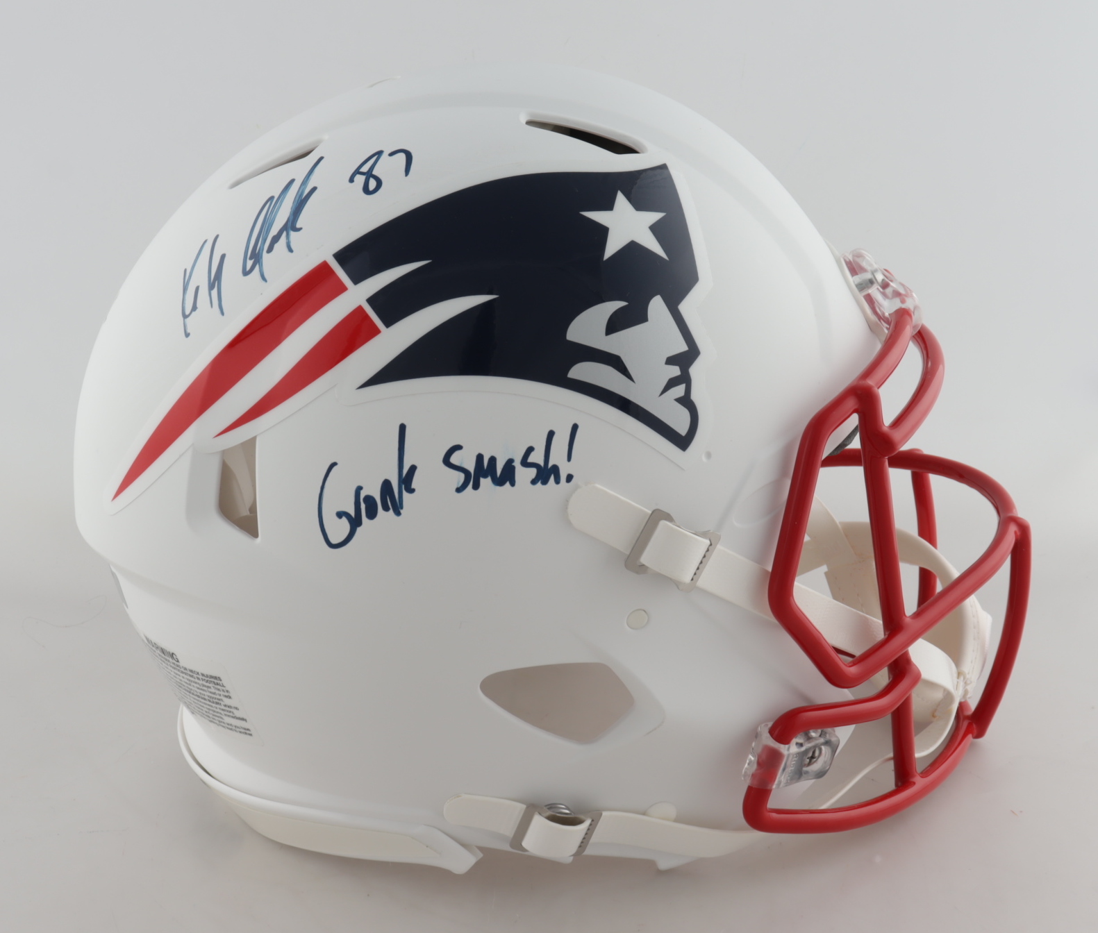 Rob Gronkowski Signed Patriots Full-Size Authentic On-Field Matte White Speed Helmet Inscribed "Gronk Smash!" (Radtke Hologram) (See Description) at PristineAuction.com Rob Gronkowski Signed Patriots Full-Size Authentic On-Field Matte White Speed Helmet Inscribed "Gronk Smash!" (Radtke Hologram) (See Description) at PristineAuction.com