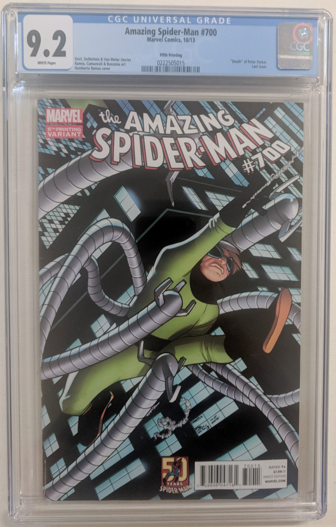 2013 "The Amazing Spider-Man" Issue #700 5th Printing Variant Marvel Comic Book (CGC 9.2) at PristineAuction.com 2013 "The Amazing Spider-Man" Issue #700 5th Printing Variant Marvel Comic Book (CGC 9.2) at PristineAuction.com