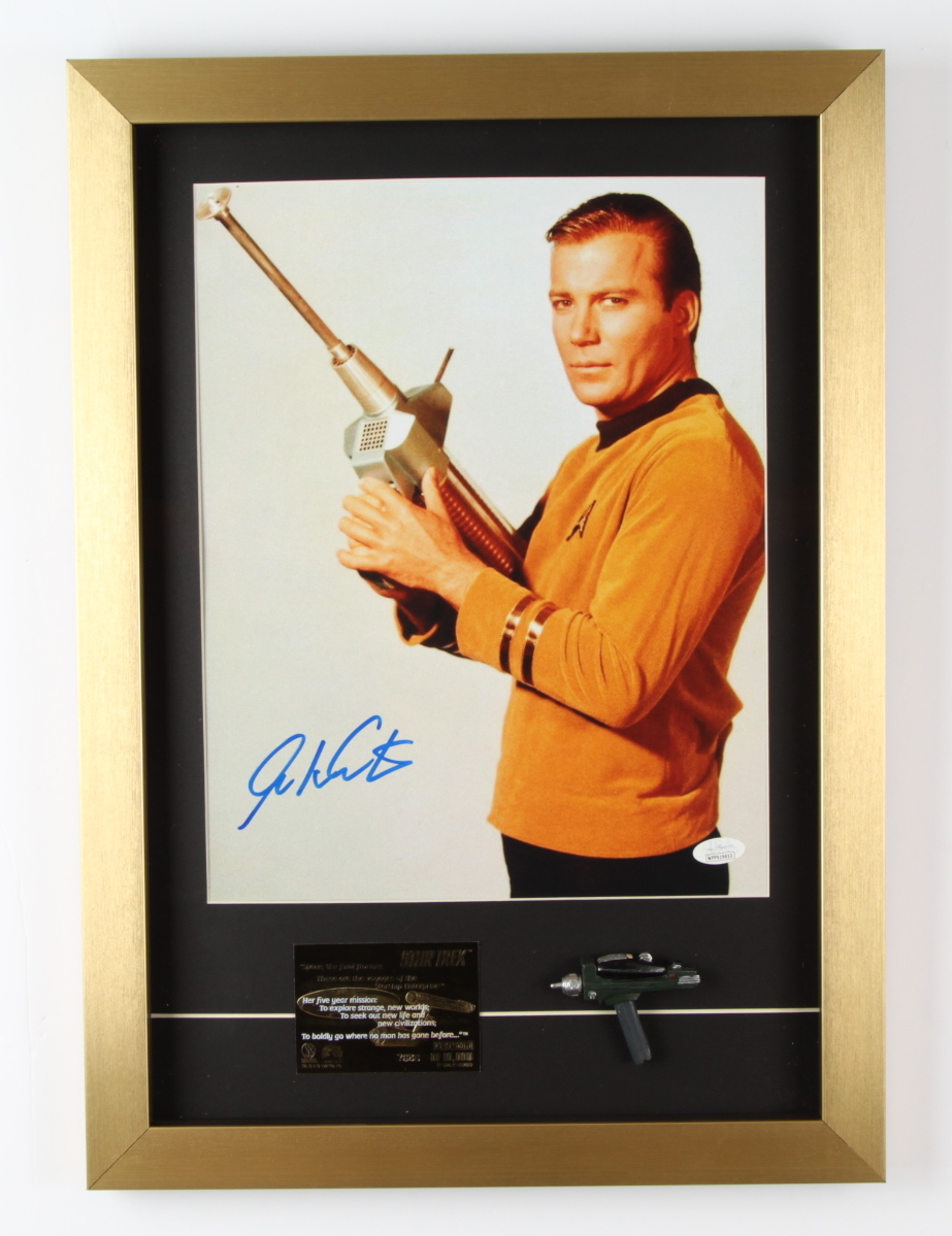 William Shatner Signed "Star Trek: The Original Series" 15x21 Custom Framed Display with Vintage Star Trek Prop Replica Taser & 23KT Gold Star Trek Card (JSA COA) at PristineAuction.com William Shatner Signed "Star Trek: The Original Series" 15x21 Custom Framed Display with Vintage Star Trek Prop Replica Taser & 23KT Gold Star Trek Card (JSA COA) at PristineAuction.com