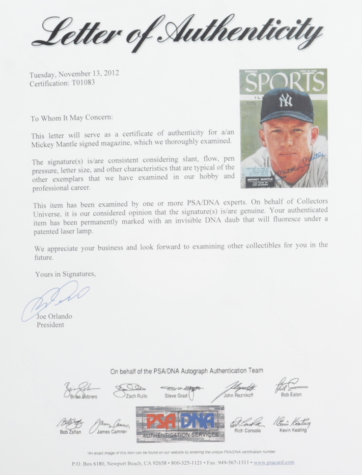 Mickey Mantle Signed 1956 Sports Illustrated Magazine (PSA LOA) at PristineAuction.com Mickey Mantle Signed 1956 Sports Illustrated Magazine (PSA LOA) at PristineAuction.com