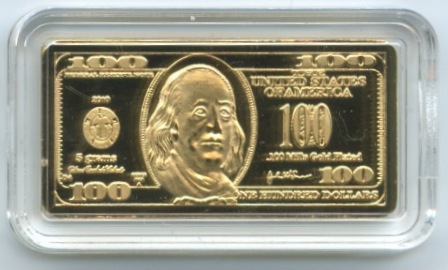5 Grams .999 24K Gold Clad $100 Bill Commemorative Limited Edition Bullion Bar at PristineAuction.com 5 Grams .999 24K Gold Clad $100 Bill Commemorative Limited Edition Bullion Bar at PristineAuction.com