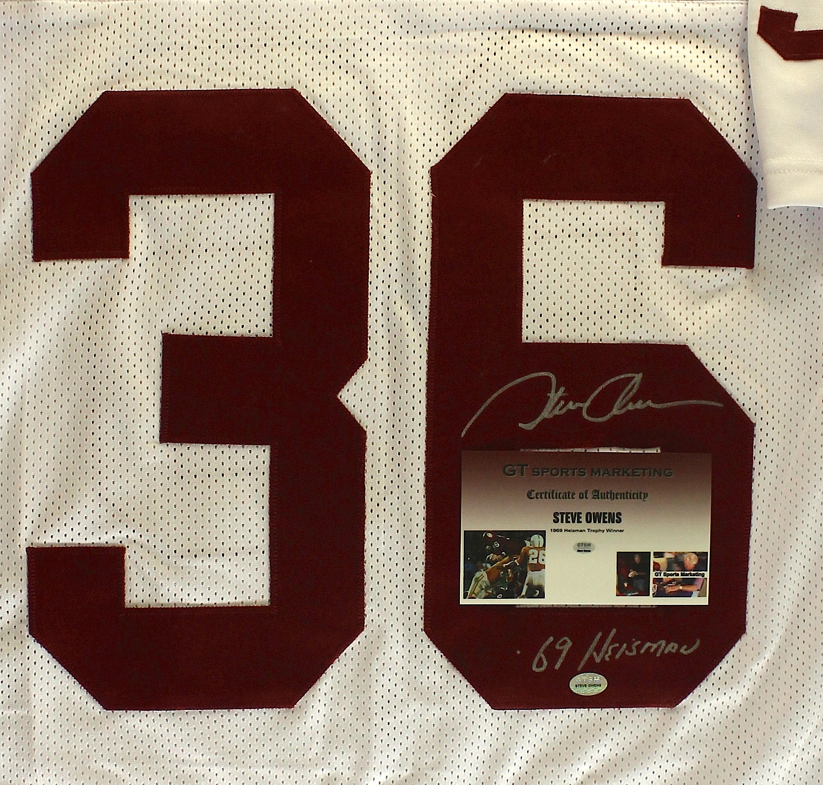 Steve Owens Signed Oklahoma Stat Jersey Inscribed "69 Heisman" (GTSM COA) at PristineAuction.com Steve Owens Signed Oklahoma Stat Jersey Inscribed "69 Heisman" (GTSM COA) at PristineAuction.com