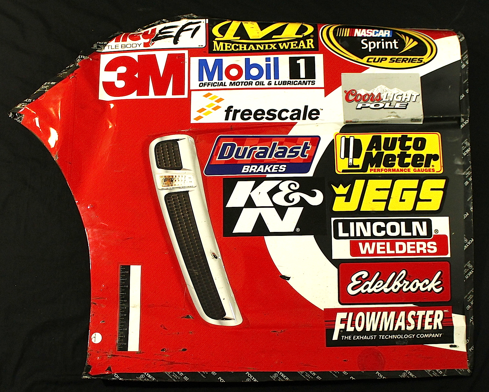 Kurt Busch #41 NASCAR 2014 Talladega Race-Used 35.5" x 3" x 27" Sheet Metal Piece from Driver Side Rear Front Quarter Panel (PA LOA) at PristineAuction.com Kurt Busch #41 NASCAR 2014 Talladega Race-Used 35.5" x 3" x 27" Sheet Metal Piece from Driver Side Rear Front Quarter Panel (PA LOA) at PristineAuction.com