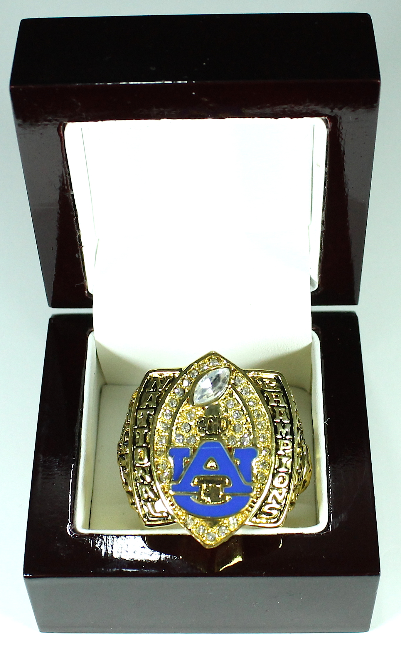 Cam Newton Auburn High Quality Replica 2010 National Championship Ring with Cherry Wood Display Box at PristineAuction.com Cam Newton Auburn High Quality Replica 2010 National Championship Ring with Cherry Wood Display Box at PristineAuction.com