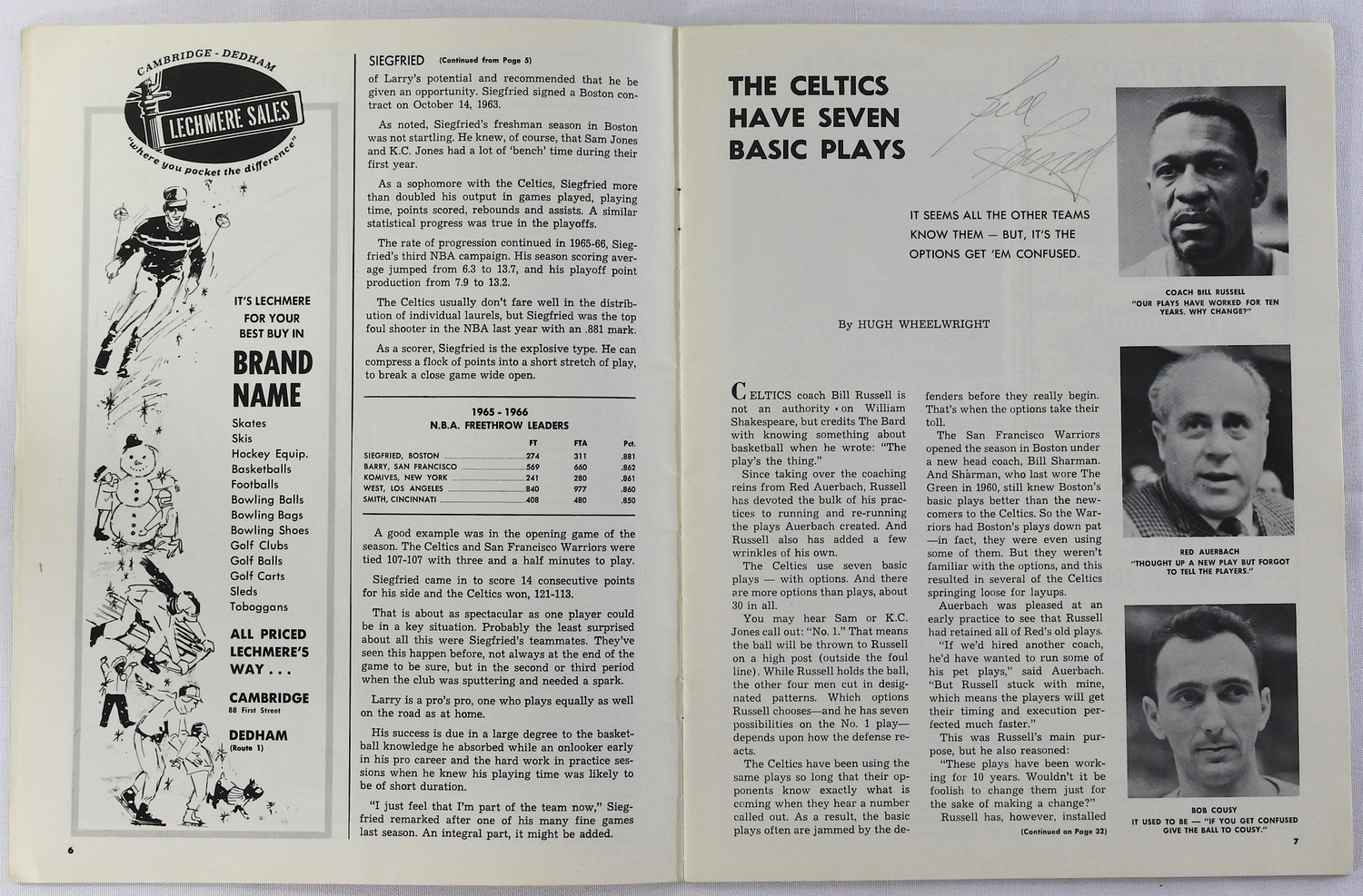 Bill Russell Signed Vintage Boston Celtics Program (JSA COA) at PristineAuction.com Bill Russell Signed Vintage Boston Celtics Program (JSA COA) at PristineAuction.com