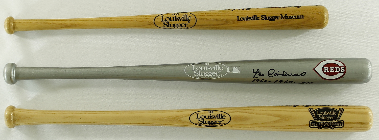 Lot of (3) Leo Cardenas Signed Louisville Slugger Mini Bats Inscribed "1960-1968 Cincinnati Reds" (PA LOA) at PristineAuction.com Lot of (3) Leo Cardenas Signed Louisville Slugger Mini Bats Inscribed "1960-1968 Cincinnati Reds" (PA LOA) at PristineAuction.com