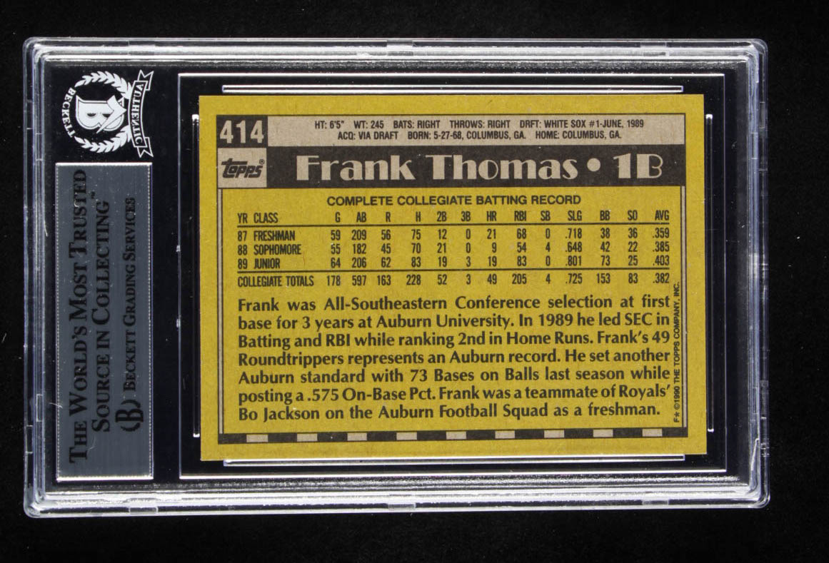 Frank Thomas Signed 1990 Topps #414B RC (BGS Encapsulated) at PristineAuction.com Frank Thomas Signed 1990 Topps #414B RC (BGS Encapsulated) at PristineAuction.com