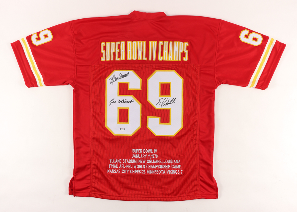 Jan Stenerud, Mike Garrett, & Ed Podolak Signed 1969 Super Bowl Champs Game Stat Highlight Jersey (PSA COA) at PristineAuction.com Jan Stenerud, Mike Garrett, & Ed Podolak Signed 1969 Super Bowl Champs Game Stat Highlight Jersey (PSA COA) at PristineAuction.com