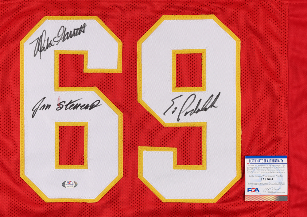 Jan Stenerud, Mike Garrett, & Ed Podolak Signed 1969 Super Bowl Champs Game Stat Highlight Jersey (PSA COA) at PristineAuction.com Jan Stenerud, Mike Garrett, & Ed Podolak Signed 1969 Super Bowl Champs Game Stat Highlight Jersey (PSA COA) at PristineAuction.com