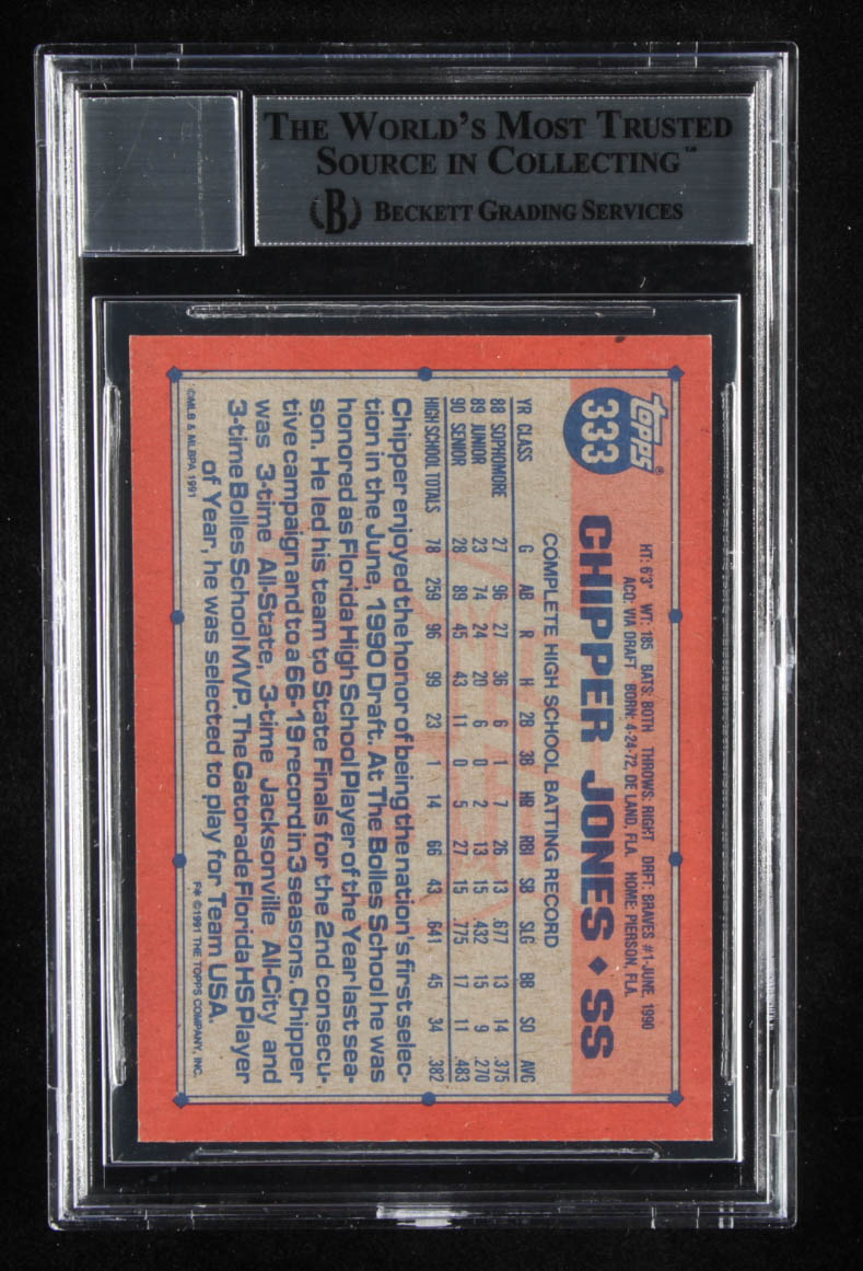 Chipper Jones Signed 1991 Topps #333 RC (BGS Encapsulated) at PristineAuction.com Chipper Jones Signed 1991 Topps #333 RC (BGS Encapsulated) at PristineAuction.com
