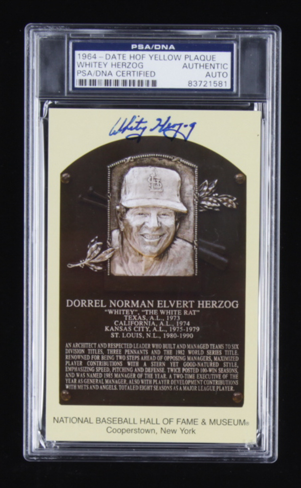 Whitey Herzog Signed Hall of Fame Plaque Postcard (PSA Encapsulated) at PristineAuction.com Whitey Herzog Signed Hall of Fame Plaque Postcard (PSA Encapsulated) at PristineAuction.com