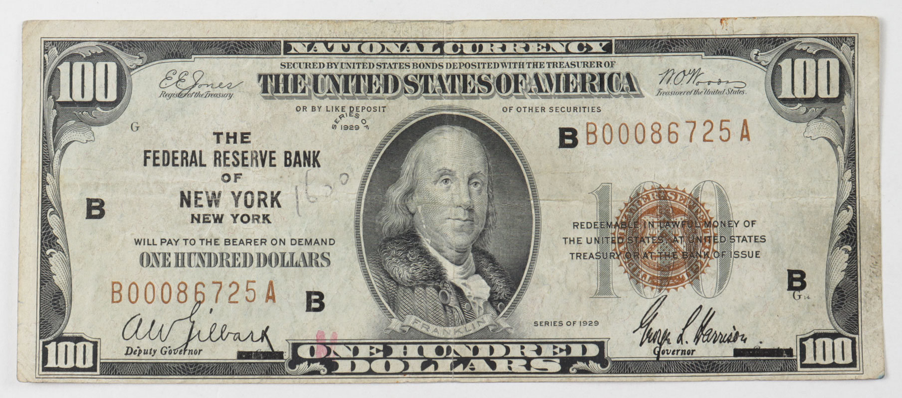 1929 $100 One-Hundred Dollars U.S. National Currency Bank Note with Brown Seal - The Federal Reserve Bank of New York, New York at PristineAuction.com 1929 $100 One-Hundred Dollars U.S. National Currency Bank Note with Brown Seal - The Federal Reserve Bank of New York, New York at PristineAuction.com