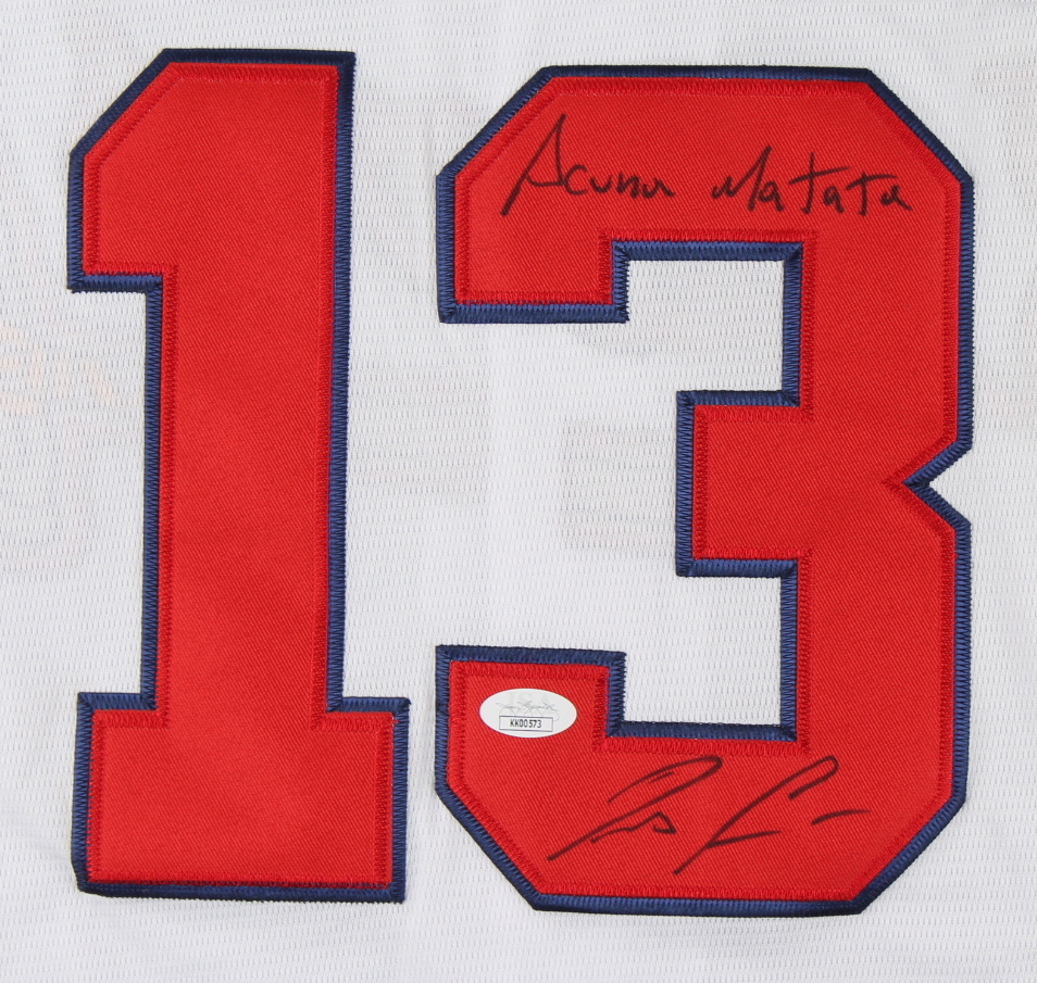 Ronald Acuna Jr. Signed Braves Jersey Inscribed "Acuna Matata" (JSA COA) at PristineAuction.com Ronald Acuna Jr. Signed Braves Jersey Inscribed "Acuna Matata" (JSA COA) at PristineAuction.com