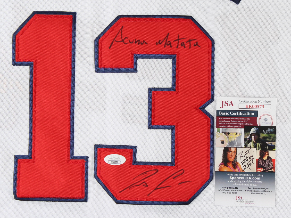 Ronald Acuna Jr. Signed Braves Jersey Inscribed "Acuna Matata" (JSA COA) at PristineAuction.com Ronald Acuna Jr. Signed Braves Jersey Inscribed "Acuna Matata" (JSA COA) at PristineAuction.com