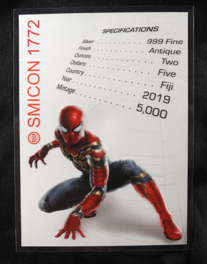 2019 Fiji Marvel: Spider-Man Shaped 2oz .999 Fine Silver Coin at PristineAuction.com 2019 Fiji Marvel: Spider-Man Shaped 2oz .999 Fine Silver Coin at PristineAuction.com