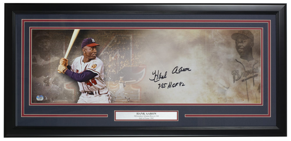 Hank Aaron Signed Braves 10x30 Custom Framed Photo Display