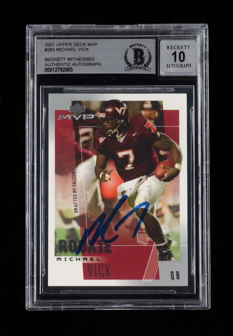 Michael Vick Signed 2001 Upper Deck MVP #283 RC (BGS Encapsulated) at PristineAuction.com Michael Vick Signed 2001 Upper Deck MVP #283 RC (BGS Encapsulated) at PristineAuction.com