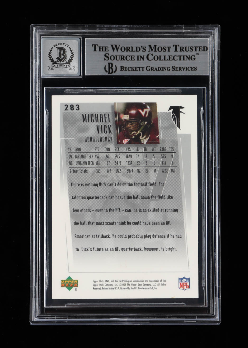 Michael Vick Signed 2001 Upper Deck MVP #283 RC (BGS Encapsulated) at PristineAuction.com Michael Vick Signed 2001 Upper Deck MVP #283 RC (BGS Encapsulated) at PristineAuction.com